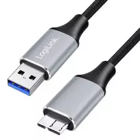 Logilink CU0291 USB 3.0 kabelis, A/M – Micro-USB/M, 5Gbps, nailonas, metalas, juodas/sidabrinis, 2 m