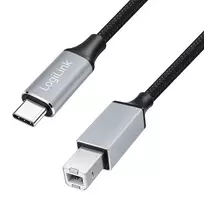 Logilink CU0515 USB 2.0 Type-C kabelis, C/M į B/M, 480Mbps, nailonas, metalas, juodas/sidabrinis, 2 m