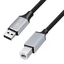 Logilink CU0108 USB 2.0 kabelis, USB-A/M į USB-B/M, 480Mbps, nailonas, metalas, juodas/sidabrinis, 3 m
