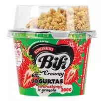 Jogurtas su braškėmis ir granola ROKIŠKIO BIFI CREAMY, 6% rieb., 200 g