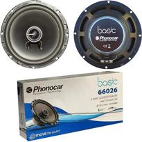 2 „Phonocar Basic 66026“ garsiakalbiai, koaksialiniai, 2-juostiniai, 16,50 cm (165 mm), 6,5 colio skersmens, 30 W RMS ir 60 W maks., 4 omai, 90 dB SPL, automatinis poravimas