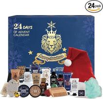 2026 m. Advento kalendorius vyrams, 24 dalių rinkinys su liūto formos Kalėdų dovanėlėmis ir Kalėdų Senelio kepurėle – barzdos priežiūros rinkinys, vonios ir kūno priežiūros dovanų rinkinys vyrams Kalėdoms