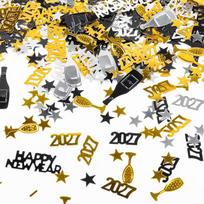 2027 Naujųjų metų konfeti, 15 g – „Happy New Year“ stalo pabarstyklai, auksiniai ir sidabriniai 2027 skaičiai, žvaigždės, šampano butelis ir taurės, Naujųjų metų vakarėlio dekoracijos atgalinio skaičiavimo stalams ir šventės reikmenys