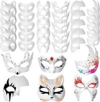 30 vnt. popieriaus masės kaukių rinkinys, baltos rankų darbo kaukės, puskaukės tapybai, tuščios kaukės, kurias galima dažyti, cosplay kaukės vakarėliams, karnavalo rankdarbių projektai (6 dizainai)