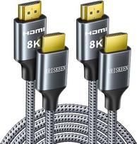 ARISKEEN 8K HDMI 2.1 kabelis, 2 m, 2 vnt. rinkinys, 48Gbps greitaveikis nailono apipintas HDMI kabelis, palaiko 8K @ 60 Hz, 4K @ 120 Hz, suderinamas su PS5/4, televizoriumi, monitoriumi, „Blu-ray“, garso kolonėle, DVD grotuvu ir nešiojamuoju kompiuteriu