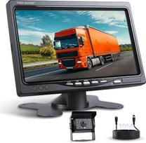Atbulinės eigos kameros rinkinys su 7 colių monitoriumi, IP68 atsparumas vandeniui, 18 IR naktinio matymo funkcija, kabelinė parkavimo pagalba, skirta sunkvežimiams, priekaboms, autobusams, furgonams, žemės ūkio technikai, kemperiams ir karavanams, 12–24