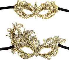 Auksinės Venecijos kaukės, 2 vnt. rinkinys. Elegantiškos akių kaukės, skirtos karnavalui, vakarėliui, išleistuvėms ir kostiumų vakarėliui (21 x 8 cm)