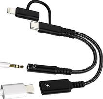 Ausinių lizdo adapteris, USB-C–Aux 3,5 mm kabelis, „Lightning Audio“ „iPhone 17“, „16“, „15“, „14“, „13 Pro Max“ skirstytuvas, įkroviklis, automobilinis adapteris, DAC, ausinės, suderinamos su „Samsung S25“
