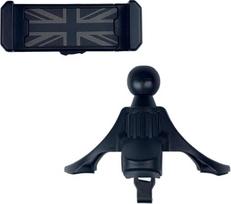 Automobilinis telefono laikiklis, skirtas „Mini Cooper“ modeliams R56, R55, R57, R58, R59, R60, R61 – telefono laikiklis, tvirtinamas prie oro išleidimo angos, skirtas „iPhone“ ir išmaniesiems telefonams (juodas su „Union Jack“ motyvu)