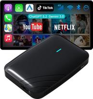 Belaidis „CarPlay“ ir „Android Auto“ adapteris, 2GB + 16GB AI modulis, skirtas automobiliams su laidiniu „CarPlay“, integruotos vaizdo programėlės („YouTube“/„Netflix“), „DriveChat AI“, dvigubas „Wi-Fi“, Y-formos kabelis, CB4A