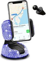 CGEAMDY „Bling“ automobilinis telefono laikiklis, 360 laipsnių pasukamas, puoštas blizgučiais ir dirbtiniais deimantais, daugiafunkcinis automobilinis telefono laikiklis moterims ir merginoms (mėlynas)