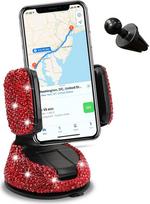 CGEAMDY „Bling“ automobilinis telefono laikiklis, 360 laipsnių pasukamas, puoštas blizgučiais ir dirbtiniais deimantais, daugiafunkcinis automobilinis telefono laikiklis moterims ir merginoms (raudonas)