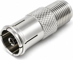 DRUT, 1 vnt. F tipo jungtis į TV RF lizdą, koaksialinė antena, lizdas į lizdą, kabelinis adapteris su iškyšuliu, sidabrinis
