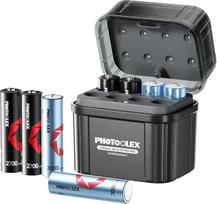 Įkraunamos AA baterijos su hibridiniu įkrovikliu, 3000 mWh ličio 1,5 V AA baterijų rinkinys (4 vnt.) ir 2700 mAh NiMH 1,2 V AA baterijų rinkinys (4 vnt.), integruota įkrovimo ir laikymo dėžutė, skirta NiMH AA ir ličio AA baterijoms