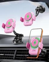 INIU Qi2 15 W rožinis automobilinis telefono laikiklis, 12N magnetinis tvirtinimas su RGB apšvietimu ir aušinimo funkcija, skirtas „iPhone 16“, „15“, „14“, „13“, „12“ ir kitiems modeliams