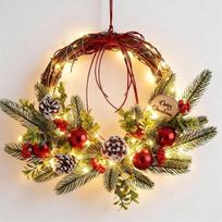 Kalėdinės girliandos durims, 40 cm, dirbtinė kalėdinė girlianda su pušų kankorėžiais, uogomis ir LED lemputėmis, tradicija, kalėdinė girlianda, girlianda durims, langams, sienai, Kalėdos, žiemos dekoracija