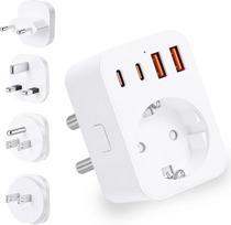 Kelioninis adapteris – 4 vnt. nuimamų adapterių rinkinys, universalus kištukinis adapteris su 3 USB lizdais, 2 „Type-C“ PD 20 W, tarptautinis kelioninis adapteris, skirtas naudoti Europoje, Japonijoje, Jungtinėje Karalystėje, JAV ir ES (baltas, 4 vnt.)