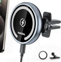 MAGJIEYX „Magsafe“ automobilinis įkroviklis, 15 W greitasis magnetinis belaidis automobilinis įkroviklis su galingu magnetu, 360° pasukamas mobiliojo telefono laikiklis automobiliui su įkrovimo funkcija ir ventiliacija, skirtas „iPhone 16“, „15“, „14“, „1