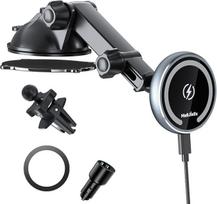 MAGJIEYX „Magsafe“ automobilinis laikiklis su įkrovimo funkcija, 15 W belaidis greitasis įkrovimas su 38 W „QC 3.0“ įkrovikliu, galingas magnetas, 360° pasukimas, skirtas „iPhone 16“, „15“, „14“, „13“, „12“ serijos ir visiems kitiems išmaniesiems telefona