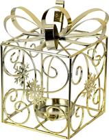 Metalinis žvakidės dovanų rinkinys, auksinis, 14 cm, žvakidė „Tea Light“, Kalėdos