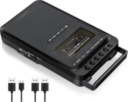 Nešiojamas kasetinis grotuvas-magnetofonas, įrašymas į kasetę, USB ar SD kortelę per mikrofoną, kasetės konvertavimas į MP3 per USB, SD kortelę ar kompiuterį, kasetinis magnetofonas su ištraukiamu rankenėliu (juodos spalvos)