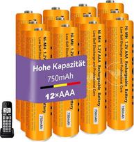 NI-MH baterija telefonui, „Gigaset“ rageliui, 1,2 V, 750 mAh AAA baterija telefonui, 12 vnt. pakuotė įkraunamų AAA baterijų „Panasonic“ bevieliams telefonams