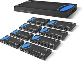OREI 1x8 HDMI prailginimo skirstytuvas HDBaseT 4K, keli signalai vienu CAT6/7 kabeliu, 4K@60Hz, 4:4:4, HDCP 2.2, su IR nuotolinio valdymo pultu, EDID valdymu, HDR - Iki 400 pėdų - „Loop Out“ išėjimas - Mažas vėlavimas - (UHD18-EXB400-K)