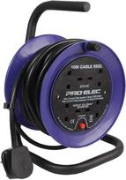 PRO ELEC PEL01273 4-jų lizdų mini kabelio ritė su maitinimo prailginimo laidu, 10 m, juoda/mėlyna