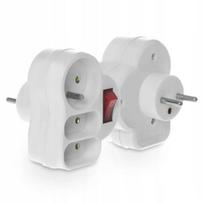 Trijų lizdų elektros adapteris su įžeminimu ir jungikliu
