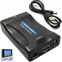 SCART į HDMI keitiklis, keitiklis su SCART į HDMI išėjimu, 1080P/720P, su USB maitinimo kabeliu, palaiko PAL, NTSC ir SECAM standartus, „Plug and Play“, skirtas DVD grotuvams, televizijos priedėliams, vaizdo magnetofonams, HDTV televizoriams, monitoriams