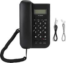 Stacionarusis telefonas su laidiniu rageliu, anglų kalbos namų biuro telefonas, pagalbos skambutis, skaitmeninis laiko patikrinimas, laidiniai telefonai (juodi)