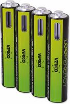 VERICO LoopEnergy AAA 900, įkraunama USB-C baterija AAA, 1,5 V, 900 mWh (600 mAh), ličio jonų, greitasis įkrovimas per USB-C jungtį per maždaug 2 valandas (4 vnt. AAA)
