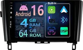 [4+64GB] 10,1 colio „Android 16“ automobilių radijas, skirtas „Nissan XTrail“, „Qashqai“, „J11 Rouge“ (2014–2018 m.) modeliams, su „CarPlay“, stereo sistema, belaidžiu ryšiu, „CarPlay“, GPS navigacija, navigacijos ekranu, grotuvu, jutikliniu ekranu ir FM