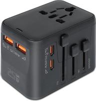 „AiQInu“ universalus kelioninis adapteris, skirtas naudoti visame pasaulyje, tarptautinis kištukinis adapteris su 2 USB-C ir 2 USB-A jungtimis, kelioninis adapteris „GaN 25W“, skirtas naudoti ES, JAV, JK ir Australijoje