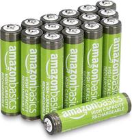 „Amazon Basics“ 16 vnt. pakuotė didelės talpos įkraunamų AAA NiMH baterijų, 850 mAh, 1,2 V, įkraunamų iki 500 kartų, iš anksto įkrautos
