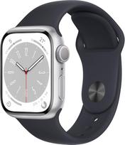 „Apple Watch“ 8-osios serijos (GPS, 41 mm) – sidabrinis aliuminio korpusas su „Midnight Sports“ dirželiu (atnaujintas)