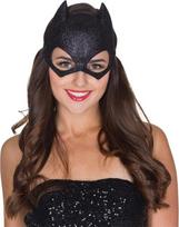 „Catwoman“ kaukė – juoda, blizgi, su šikšnosparnio ir katės motyvais – kostiumo aksesuaras