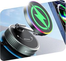„CloudValley“ „MagSafe“ automobilinis įkroviklio laikiklis, 15 W belaidis greitasis įkrovimas ir 360° pasukama vakuuminė siurblinė taurė, magnetinis laikiklis su RGB apšvietimu, skirtas „iPhone“ 17–12 serijos modeliams, montuojamas ant prietaisų skydelio