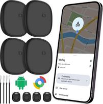 „CooAoo“ „Android Tracker“ žymė – raktų sekiklis (tik „Android“) Suderinama su „Google Find Hub“, „Bluetooth“ sekimo žyme, „Air Tracker“, daiktų ieškikliu, skirtu raktams, piniginėms, lagaminams ir krepšiams, 4 vnt. rinkinys, juodos spalvos