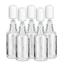 30 ml bespalvis stiklinis buteliukas su ritininiu aplikatoriumi ir baltu kamščiu – 5 vnt. pakuotė