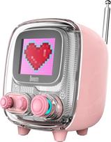 „Divoom Tiivoo-2“ nešiojamas „Bluetooth“ garsiakalbis su FM radiju, „Pixel Retro“ – mielas mini belaidis garsiakalbis, tinkamas ant stalo, biure, miegamajame, dovana moterims ir vyrams (rožinis)