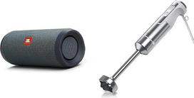 „JBL Flip Essential 2“ – nešiojamas „Bluetooth“ garsiakalbis su įkraunama baterija ir „Arendo“ – 1000 W rankinis maišytuvas – nerūdijančio plieno trintuvas – maišytuvas – keturių peilių peilis