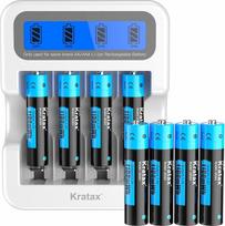 „Kratax“ ličio AAA baterijos, įkraunamos 1,5 V AAA ličio baterijos, 1100 mWh (1,5 V/733 mAh), didelės talpos, pastovus našumas, ilgaamžės, 8 vnt. 1,5 V AAA baterijų su įkrovikliu su LCD ekranu