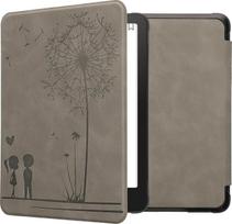 „kwmobile“ apsauginis dėklas „Amazon Kindle Paperwhite“ (2024) / „Colorsoft“ dėklas – elektroninių knygų skaityklės dėklas iš dirbtinės odos su automatine miego funkcija – „Dandelion Love“ su pilka spalva