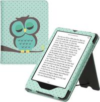 „kwmobile“ eReader dėklas, skirtas „Amazon Kindle Paperwhite“ 11-osios kartos 2021 m. modeliui – atverčiamas dėklas su rankos dirželiu, atramos funkcija, magnetine užsegimo sistema, „Owl Sleep“ dizainas, turkio, rudos ir mėtų žalios spalvos