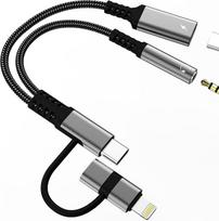 „Lightning“ į 3,5 mm ausinių lizdą adapteris, USB-C „Aux“ kabelis, laidinės ausinės „iPhone 17“, „16“, „15“, „14“, „13 Pro Max“, įkroviklis, skirstytuvas, dviejų prievadų keitiklis, skirtas „Apple“ ir „iPad“
