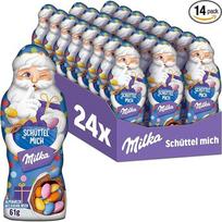 „Milka Schüttel Mich“ Kalėdų Senelis – 24 vnt. po 61 g – švelnus Alpių pieno šokoladas, įdarytas spalvotais kakavos rutuliukais