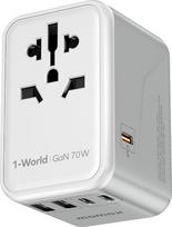 „MOMAX“ kelioninis adapteris, tinkamas naudoti visame pasaulyje, 70 W GaN kelioninis adapteris, tinkamas naudoti visame pasaulyje, su 3