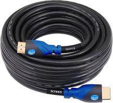 „MutecPower“ greitaeigis 20 metrų „Ultra HD“ HDMI 2.0 kabelis su „Ethernet“ – 4K @ 60 Hz, 2160p, palaiko 3D ir garso grįžtamojo kanalo funkciją – „Full HD“ ir įmontuotas signalo stiprintuvas – 20 m juodas kabelis su dviem „patinų“ jungtimis