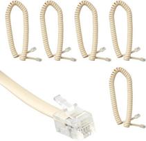 „Newhouse Hardware“ 5 x 2,1 m ištiesintas / 0,4 m susuktas telefono ragelio laidas su RJ9 (4P4C) jungtimis, skirtas prijungti telefoną ir ragelį – dramblio kaulo spalvos